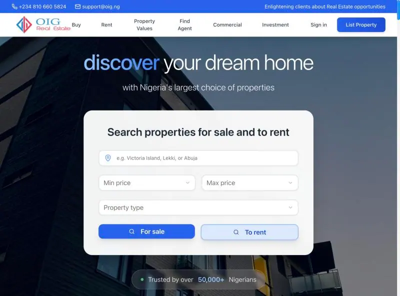 OIG Real Estate website: discover your dream home, property search